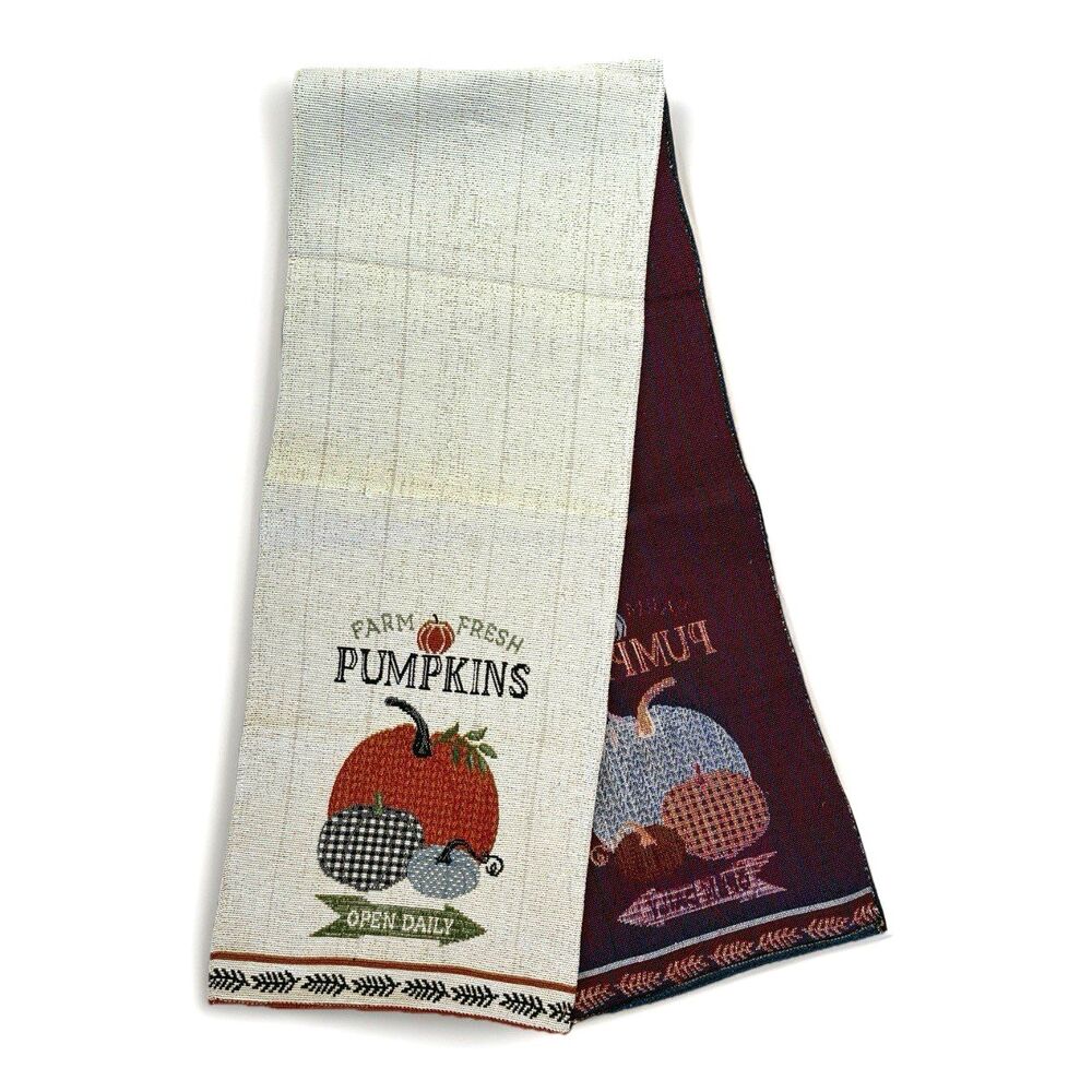 Tapestry Table Runner Farm Fresh Pumpkins Fall Thanksgiving Autumn Halloween